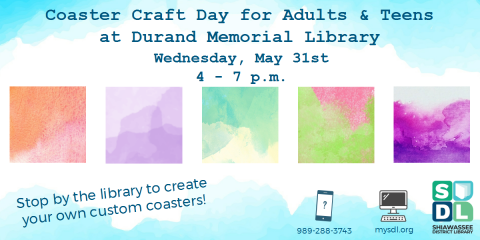 Image of Coaster Crafts at Durand Memorial Library May 31 from 4 to 7 p.m.