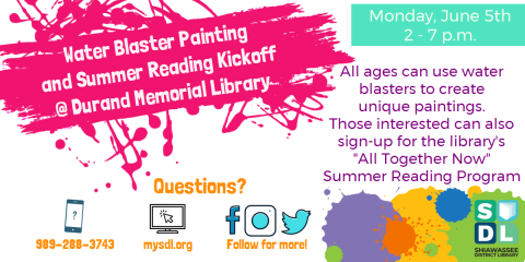 Image of water blaster painting and summer reading kickoff at Durand Memorial Library