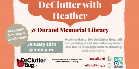 Image of "DeClutter with Heather" at Durand Memorial Library Saturday, January 18 at 1 pm.