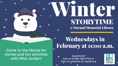 Image of Winter Storytime at Durand Memorial Library Wednesdays at 11 a m in Februarym 