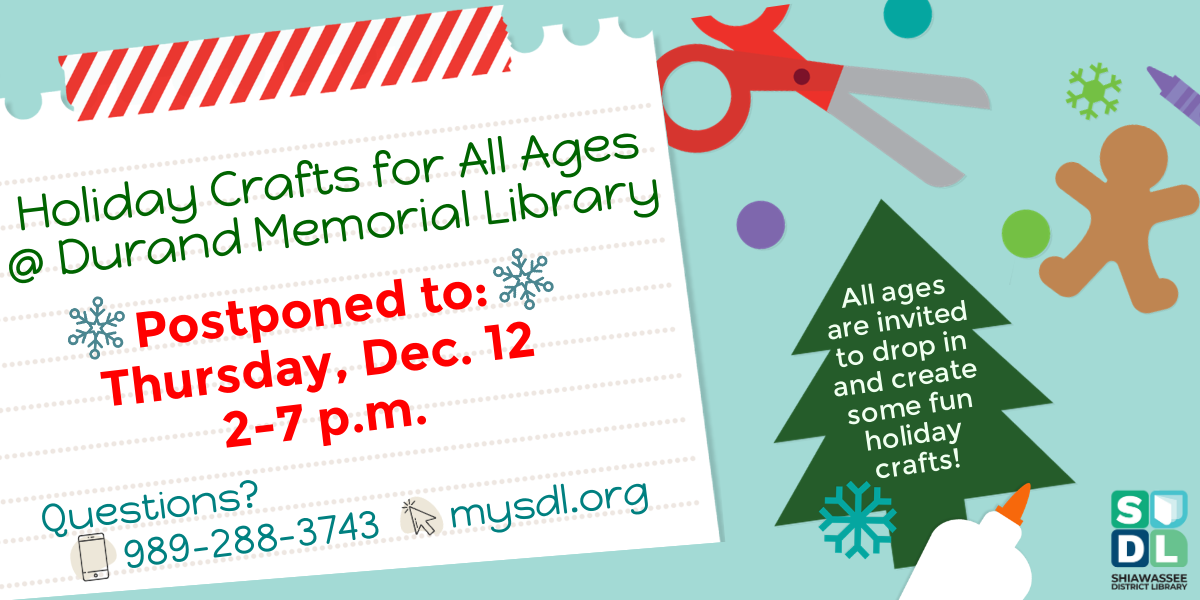 Image of Holiday Crafts for All Ages December 12 at Durand Memorial Library